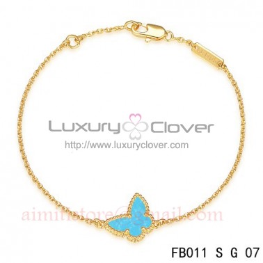 Van Cleef & Arpels Sweet Alhambra Butterfly mini Bracelet in Yellow Gold with Turquoise