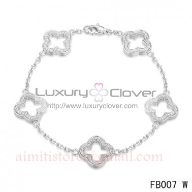 Van Cleef & Arpels Byzantine Alhambra Bracelet White Gold Pave Diamonds 5 Motifs 