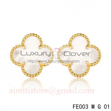 Van Cleef & Arpels Yellow Gold Vintage Alhambra White MOP Earsteds 