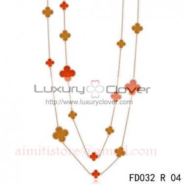 Van Cleef Arpels Magic Alhambra Long Necklace Pink Gold 16 Motifs Stone Combination