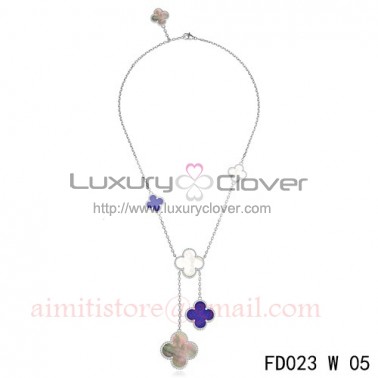 Van Cleef Arpels Magic Alhambra 6 Clover Motifs Stone Combinatio White Gold Necklace 