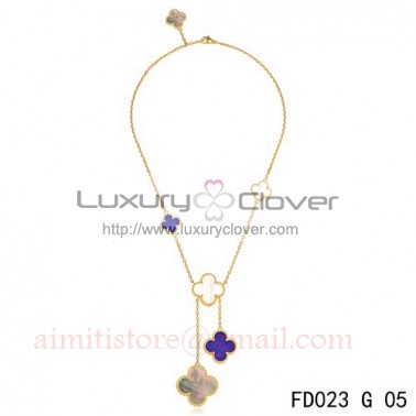 Van Cleef Arpels Magic Alhambra 6 Clover Motifs Stone Combinatio Yellow Gold Necklace 