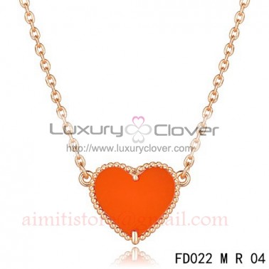 Van Cleef Arpels Sweet Alhambra Heart Necklace Pink Gold Carnelian