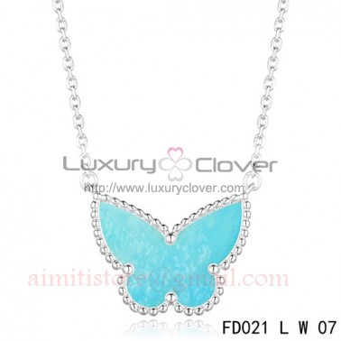Van Cleef Arpels Lucky Alhambra Turquoise Butterfly Necklace White Gold