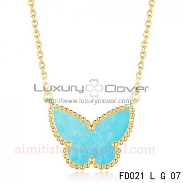 Van Cleef Arpels Lucky Alhambra Turquoise Butterfly Necklace Yellow Gold