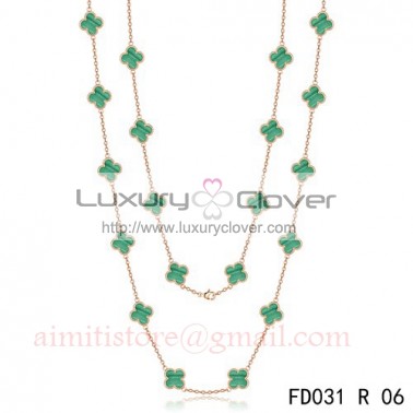 Van Cleef & Arpels Vintage Alhambra 20 Motifs Long Necklace Pink Gold Malachite 