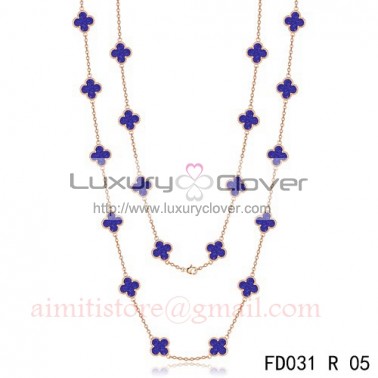 Van Cleef & Arpels Vintage Alhambra 20 Motifs Long Necklace Pink Gold Lapis lazuli 