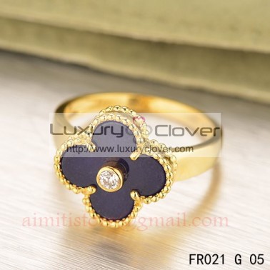 Van Cleef & Arpels Yellow Gold Vintage Alhambra Ring Lapis lazuli with Diamond