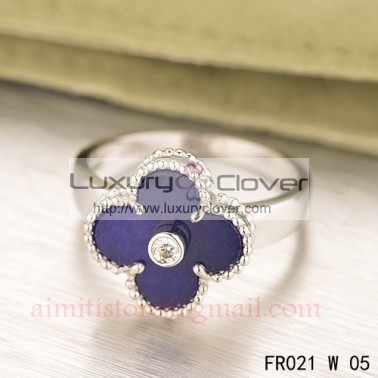 Van Cleef & Arpels White Gold Vintage Alhambra Ring Lapis lazuli with Diamond
