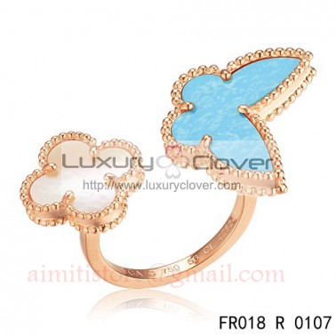 Van Cleef Arpels Lucky Alhambra Between the Finger Rose Gold Ring Stone Combination