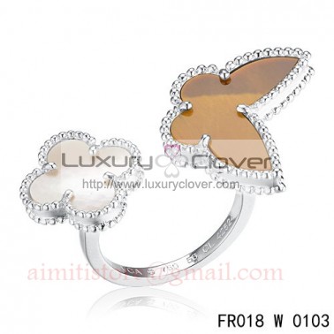 Van Cleef Arpels White Gold Lucky Alhambra Between the Finger Ring Stone Combination