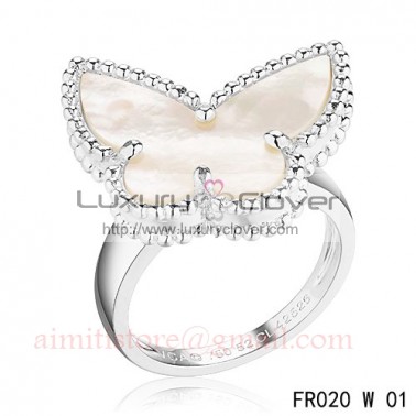 Van Cleef & Arpels Lucky Alhambra Butterfly Ring White Gold with White Mother-of-pearl