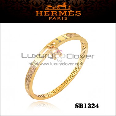 Hermes Kelly H Lock Cadena Charm Bracelet in Yellow Gold with Diamonds