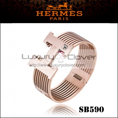 Hermes Clic Clac H Pink Gold Bracelet Paved Diamonds