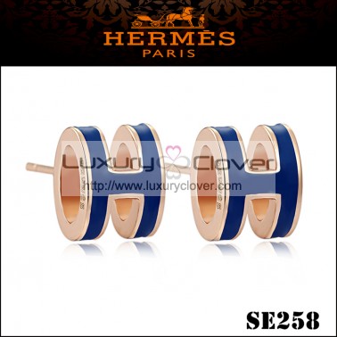 Hermes Pop H Blue Enamel Earrings in Rose Gold 