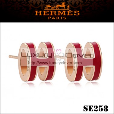 Hermes Pop H Red Enamel Earrings in Rose Gold 