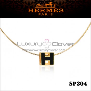 Hermes Cage d'H Black Lacquer Pendant Yellow Gold 