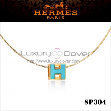 Hermes Cage d'H Paradise Blue Lacquer Pendant Yellow Gold 
