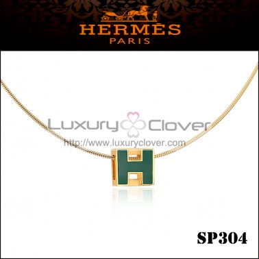 Hermes Cage d'H Green Lacquer Pendant Yellow Gold 