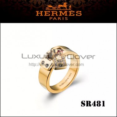 Hermes Kelly H Lock Cadena Charm Ring in Yellow Gold with Diamonds