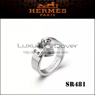 Hermes Kelly H Lock Cadena Charm Ring in Silver with Diamonds