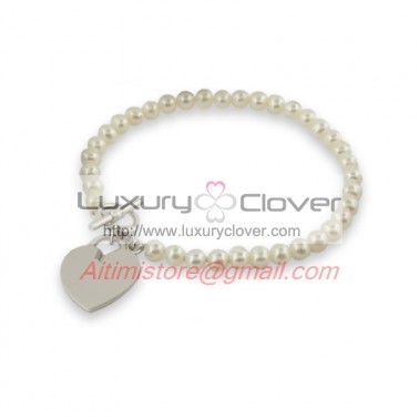 Designer Inspired Pearl 925 Silver Heart Tag Bracelet