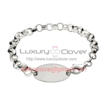 Designer Inspired Sterling Silver Engravable Oval Tag Bracelet