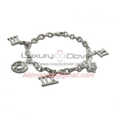 Designer Atlas Style Sterling Silver Five Charms Bracelet
