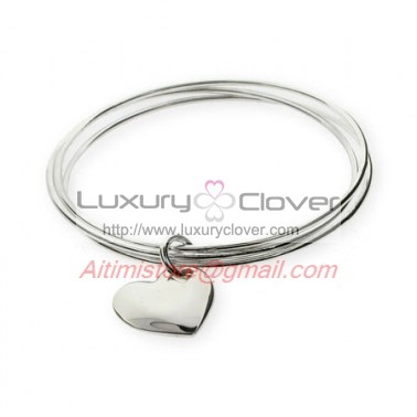 Designer Inspired Sterling Silver Heart Charm Triple Bracelet