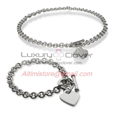 Designer Inspired 925 Silver Heart Tag Bracelet & Neclace Set