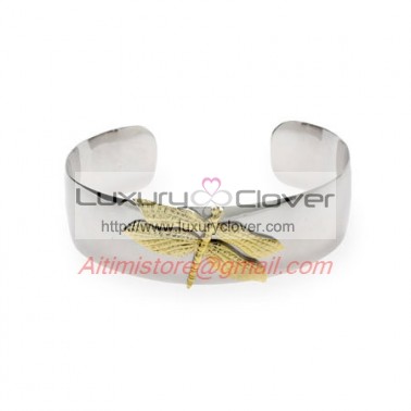 Designer Inspired Gold Dragonfly Silver Cuff Bracelet