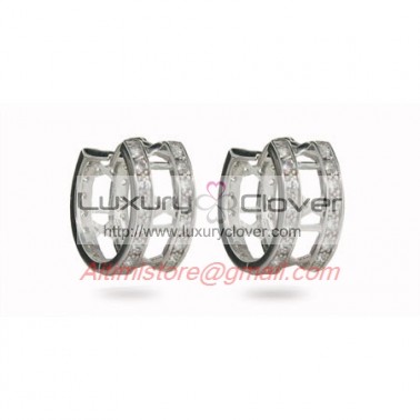 Designer Atlas Style Hoop Earrings in Sterling Silver with Cubic Zirconia