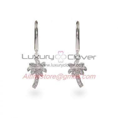 Designer Inspired Palm Tree Drop Earrings in Sterling Silver with Cubic Zirconia Stones