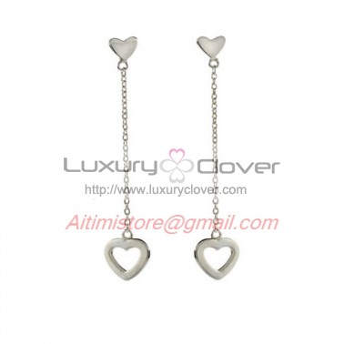 Designer Inspired Double Heart Drop Earrings in Sterling Silver