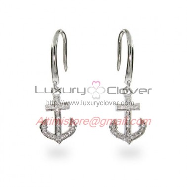 Designer Inspired Anchor Earrings in Sterling Silver with CZ Stones