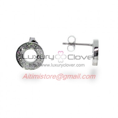 Sterling Silver Designer Inspired O Stud Earring With Pave Cubic Zirconias Stones