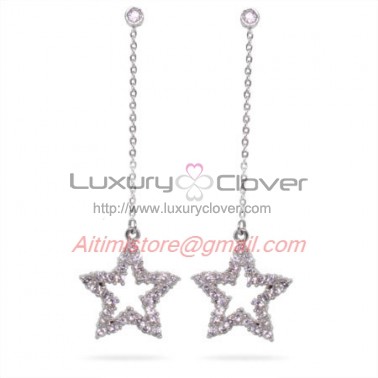 Designer Inspired Sterling Silver Drop Star Earrings with Pave Cubic Zirconia