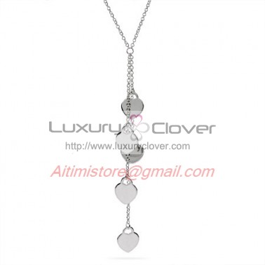Designer Inspired 925 Sterling Silver Drop Hearts Necklace