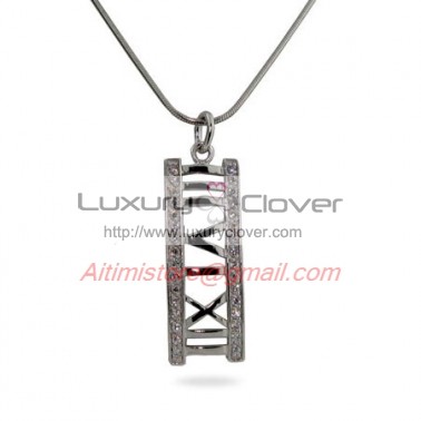 Designer Atlas Style 925 Sterling Silver CZ Pendant Necklace