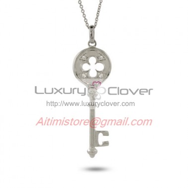 Designer Inspired Sterling Silver Clover Key Pendant with CZ Stones