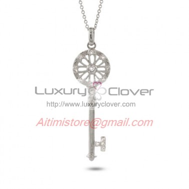 Designer Inspired 925 Sterling Silver CZ Floral Key Pendant