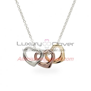 Designer Inspired Sterling Silver Three Tone Heart Charms Necklace