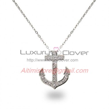 Designer Inspired 925 Silver Anchor Pendant with Cubic Zirconia