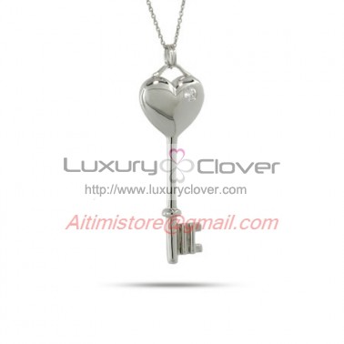 Designer Inspired 925 Sterling Silver Solid Heart Key Pendant