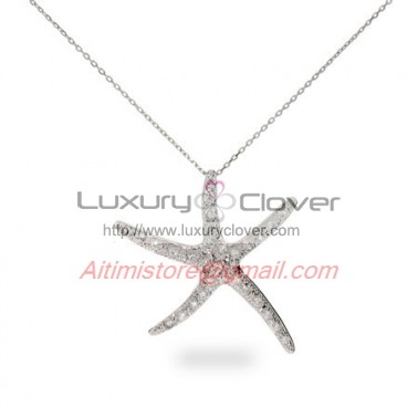 Designer Inspired 925 Silver Starfish Pendant with CZ Stones