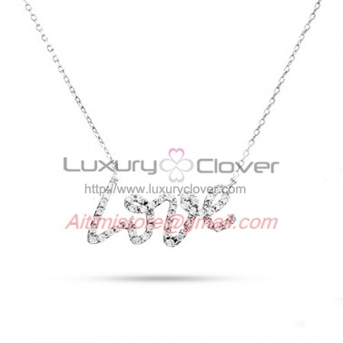 Designer Inspired Sterling Silver Love Necklace with CZ Stone