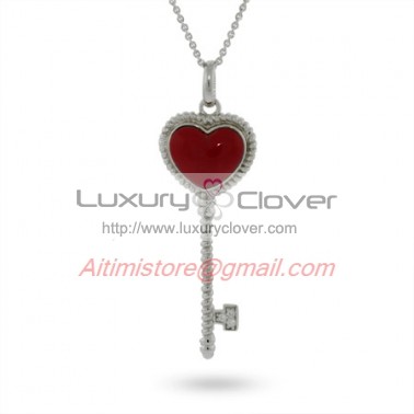 Designer Inspired Sterling Silver Red Heart Key Pendant