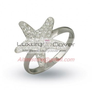 Designer Style Starfish Ring in Sterling Silver with Paved Crystals