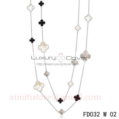 Van Cleef & Arpels Mother of Pearl 18 Karat White Gold 6 Motif Alhambra  Magic Necklace | Wilson's Estate Jewelry