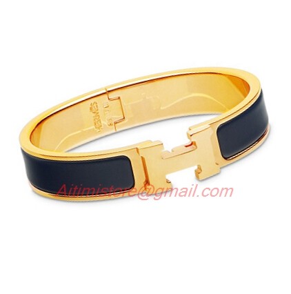 Hermes Ultramarine Enamel Clic H Narrow Bracelet In Yellow Gold
